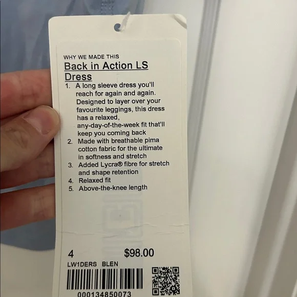 Lululemon Light Blue Long Sleeve Dress NWT - Picture 3 of 3